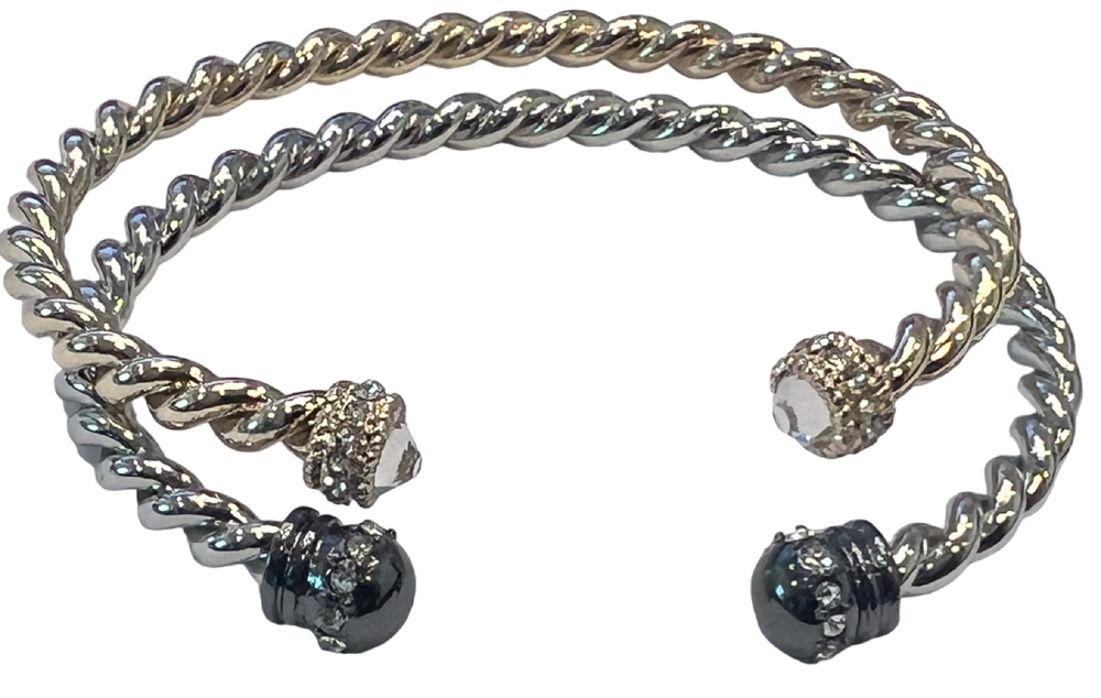WHITE HOUSE BLACK MARKET GOLDTONE SILVER TWISTED ROPE STONE CUFF BRACLET BANGLE